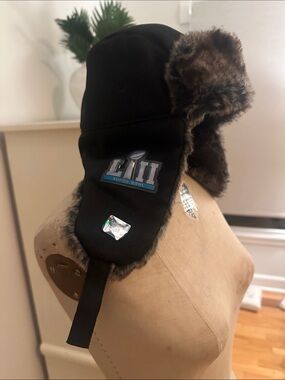 Super Bowl LII Black Faux Fur Trapper Hat